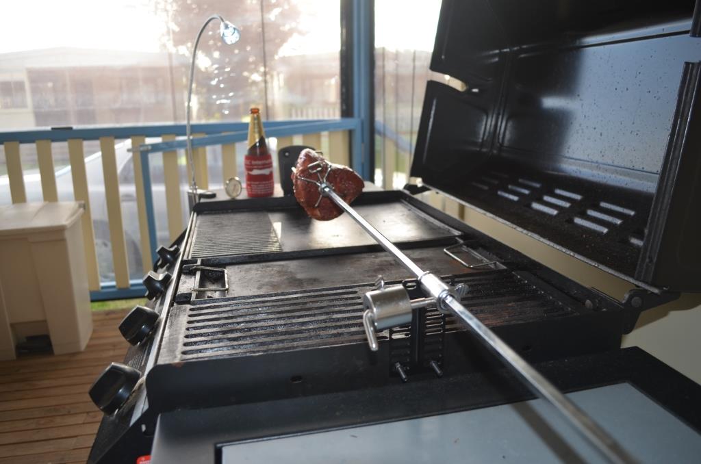 Picture of cooking with a rotisserie on a Gas BBQ